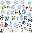 Marspark 68 Pieces Winter Classroom Bulletin Border Decoration Penguin Cutouts Snowflake Snowman Gloves Hat Hello for Christmas Home Decor (Snowman)
