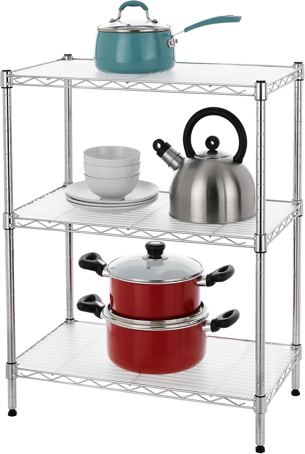 Finnhomy 6-Tier Wire Shelving Unit Adjustable Steel Wire Rack Shelving 6 Shelves Steel Storage Rack or Two 3 Tier Shelving Units with PE mat and Stable Leveling Feet, Chrome: Kitchen & Dining