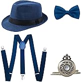 BABEYOND 1920s Mens Gatsby Gangster Accessories Set Panama Hat Suspender Bow Tie