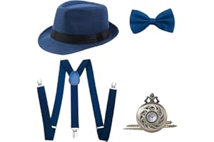 BABEYOND 1920s Mens Gatsby Gangster Accessories Set Panama Hat Suspender Bow Tie