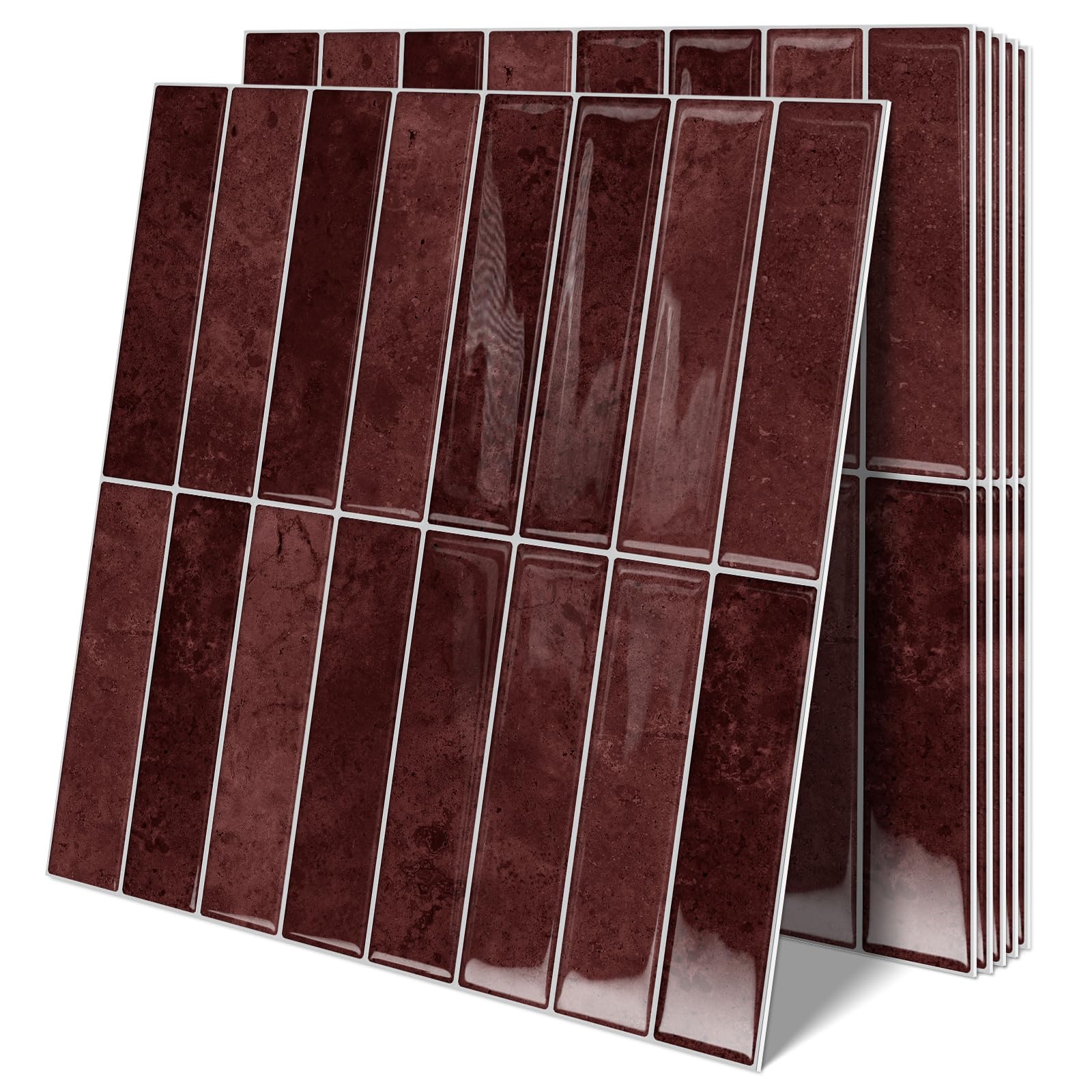 Photo 1 of 10 Sheets Upgraded Thicker Design Subway Tile Peel and Stick Backsplash,12”×12”Self Adhesive Wall Tiles Stick on Back Splash for Kitchen,Bathroom,Camper(Vintage Red)