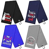 HunnmingRe 4 Pcs Funny Golf Towel Embroidered Towels for Golf Bags with Clip Gifts for Men Women Golfer Fan, Birthday Retirement Gift 24 x 16 Inch(Black, Dark Blue, Blue, Gray,Novel Style)