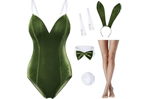 WANNSEE Women Velvet Bunny Costume Bunny Girl Suit Costume senpai Cosplay One Piece Bodysuit Stockings Set