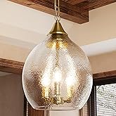 TOCHIC Glass Pendant Light Fixtures, 3 Lights Modern Farmhouse Kitchen Pendant Lighting Over Island, 13.3" D Large Hammered G