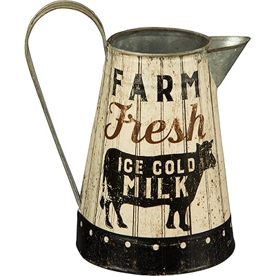 Rustic Distressed Metal Farm Fresh Milk Pitcher or Watering Can, Vase, or Jug by Primatives by Kathy,White Black