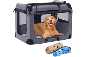 Petprsco 40 Inch Collapsible Dog Crate, Portable Dog Crates for Large Dogs, XL Pet Crate for Travel, 3 Door Soft Pet Kennel w