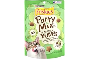 Purina Friskies Made in USA Facilities, Natural Cat Treats, Party Mix Natural Yums Catnip Flavor - (Pack of 6) 6 oz. Pouches