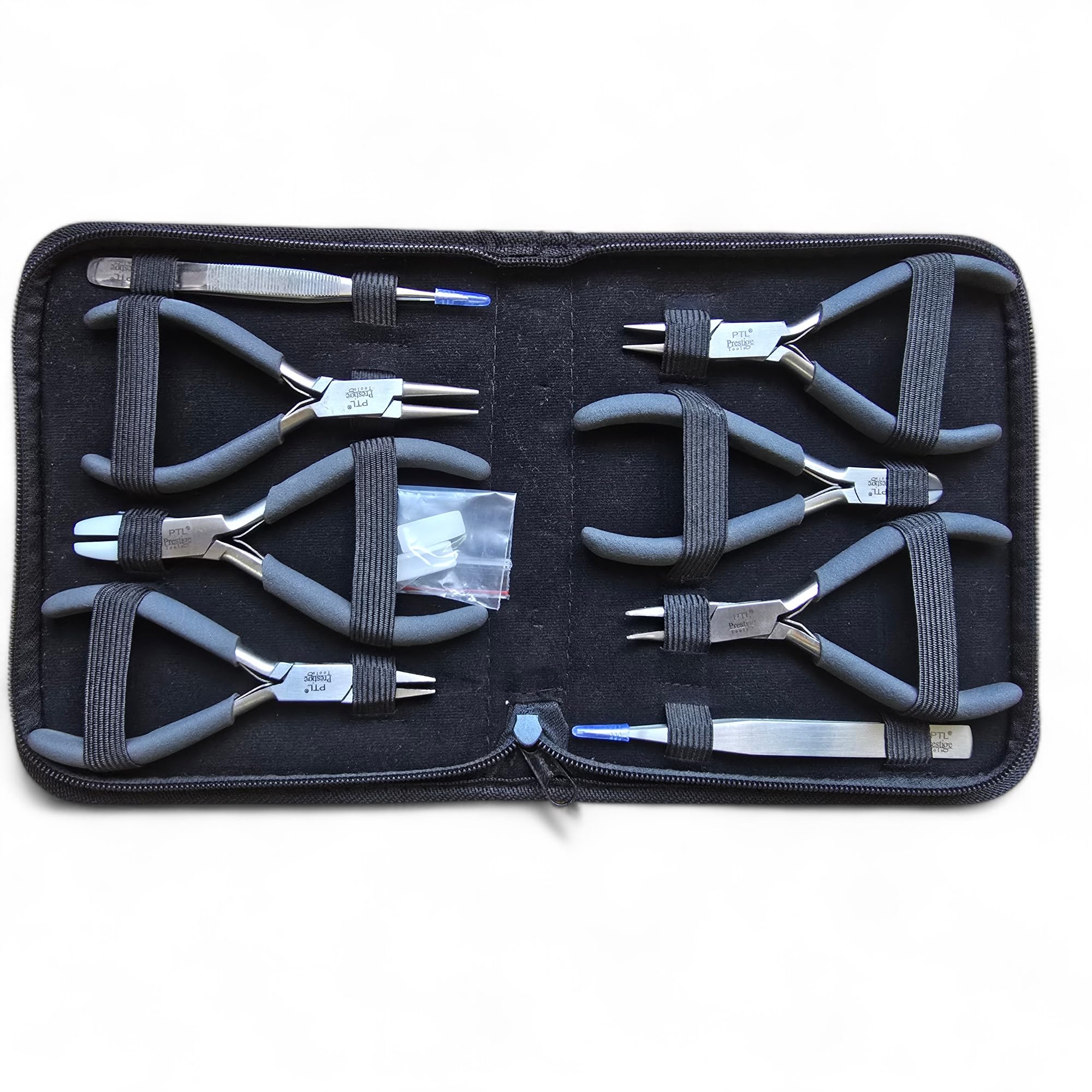 PTL ® Jewellery Making Pliers Set, 8-Piece, Nylon Jaw & Flat Nose Pliers, Beading Tools, Zippered Case, Gift Ideas
