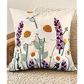 Kokaaee Embroidered Throw Pillow Cover - 18x18 Decorative Pillow Cover with Zipper Aesthetic Cute Design Boho Spring Summer Throw Pillowcase for Living Room Couch Sofa Bed, Wild Floral