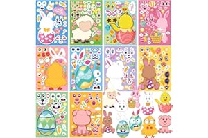 MIBOR 50 Sheets Easter Stickers For Kids, Make Your Own Bunny Stickers For Toddlers, Easter Basket Stuffers Easter Gifts for Kids, Easter Crafts With 4 Tattoos For Easter Game Activities Easter Party Favors