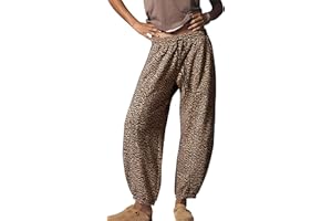 Anoumcy Leopard Pants Women Baggy Sweatpants Casual Cheetah Print Lounge Barrel Pants Trousers with Pockets
