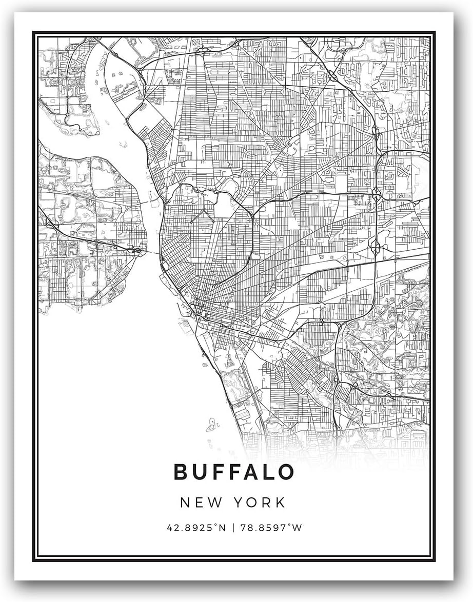 Amazon Com Squareious Buffalo Map Poster Print Modern Black And