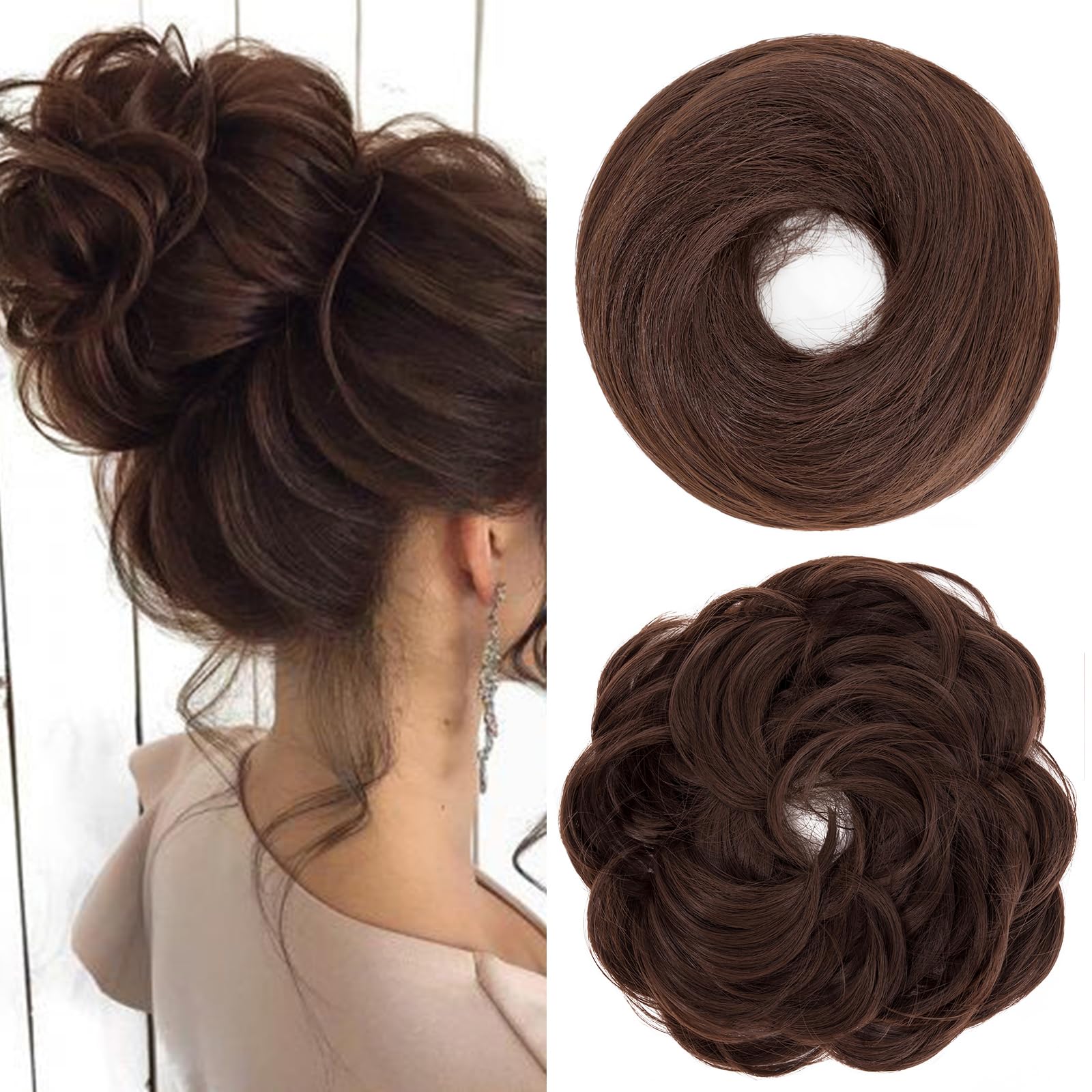 S-noilite Hair Pieces for Women Hair Scrunchies Thick Messy Bun Hair Bun Updo Chignons Ponytail Extenions - Chestnut Brown