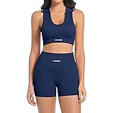 Workout Sets Women 2 Piece Seamless Ribbed Stretch Polo Collar Sports Bra Scrunch Butt Lifting Workout Shorts