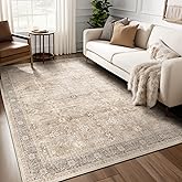 Jainmy Neutral Beige 5x7 Area Rugs for Living Room Bedroom, Washable Non Slip Low Pile Thin Soft Carpet Rugs for Dining Room/Kitchen/Home Office/Nursery, Vintage Earth Tone Rug with Decorative Fringe