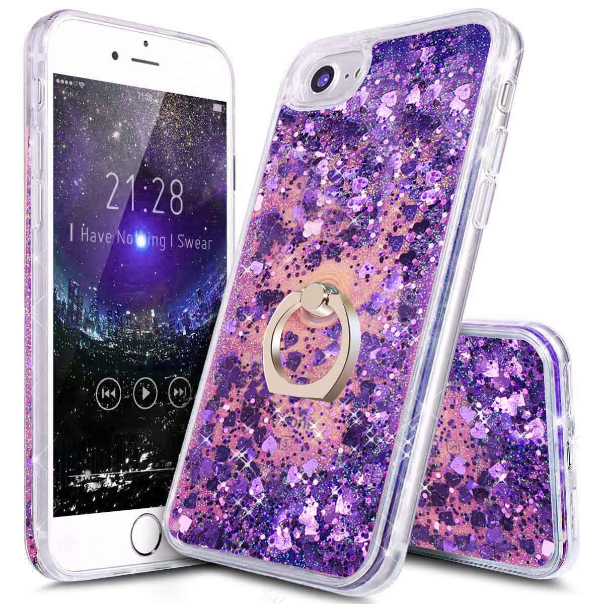 iPhone 7 Case for Girls,iPhone 6S Case,i-Dawn iPhone 6 6S 7 Crystal Clear Soft TPU Glitter Bling Liquid Floating Quicksand Case Cover with Stand (Purple)