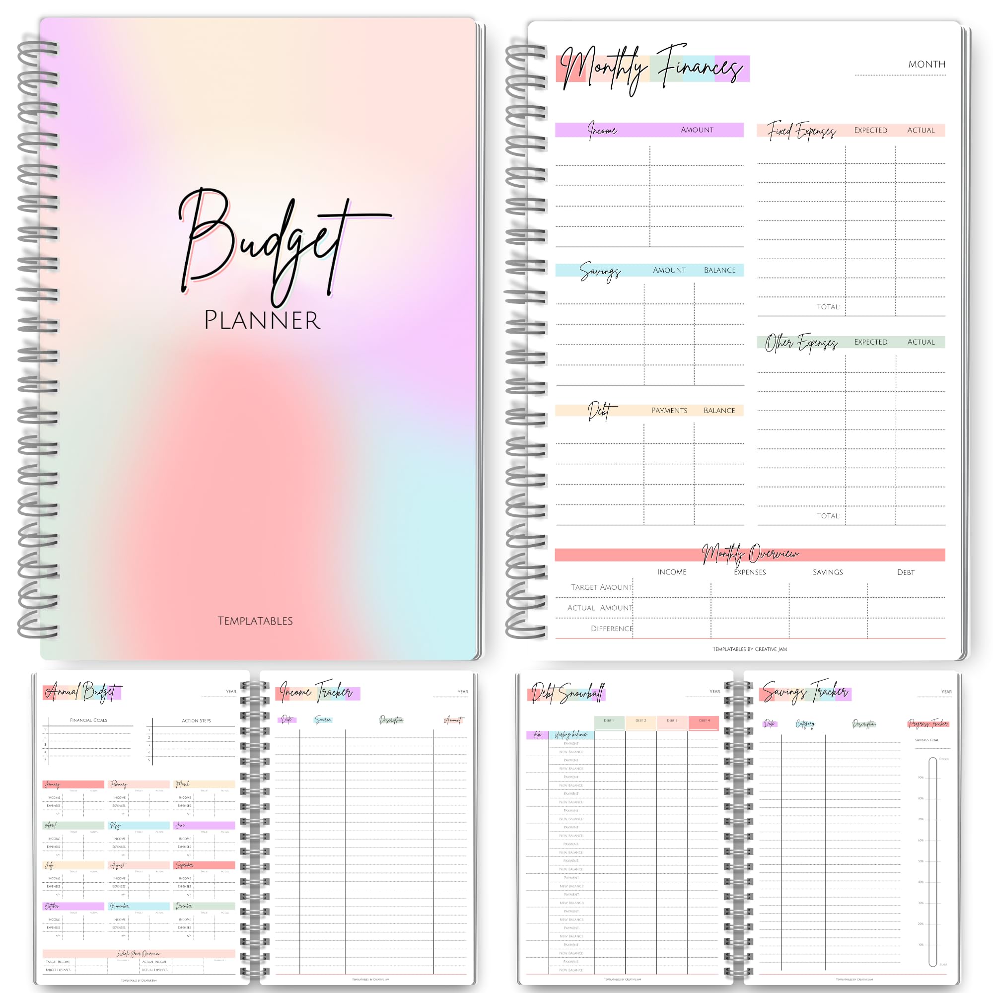 Budget Planner & Monthly Bill Organizer | Finance Budget Planner, Financial Savings, Debt, Income, Expenses, Spending & Bill Trackers - A5 (Rainbow)