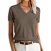 ANRABESS Women Wool Blend Sweater Summer 2026 Short Sleeve V Neck Pullover Top Business Casual Outfit Beach Vacation Clothes