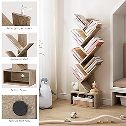Hoctieon 6 Tier Tree Bookshelf, Tall Bookcase with