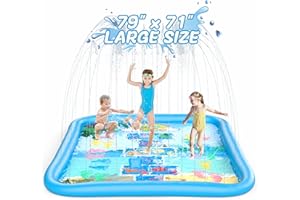 LADER Splash Pad Sprinkler for Playing, Thicken Sprinkler & Splash Water Game Play Mat, 78.74 x 70.86”, Summer Outdoor Backyard Water Toys Gifts, Splash Pad Water Game Toys for Kids 36m+ Boys Girls