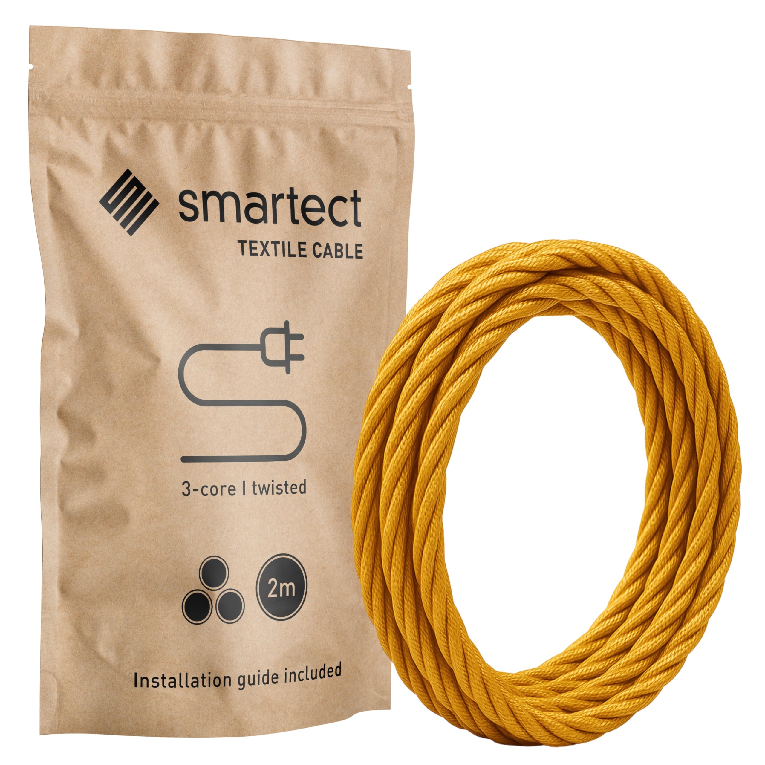smartect Braided Cable twisted, Gold, 2 Metres 3 Core Electrical Cable (3 x 0.75mm²) Vintage Fabric Electrical Wire for your DIY project — image 1