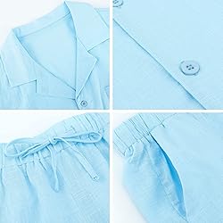 Fenxxxl Men Linen Set 2 Piece Outfits Short Sets