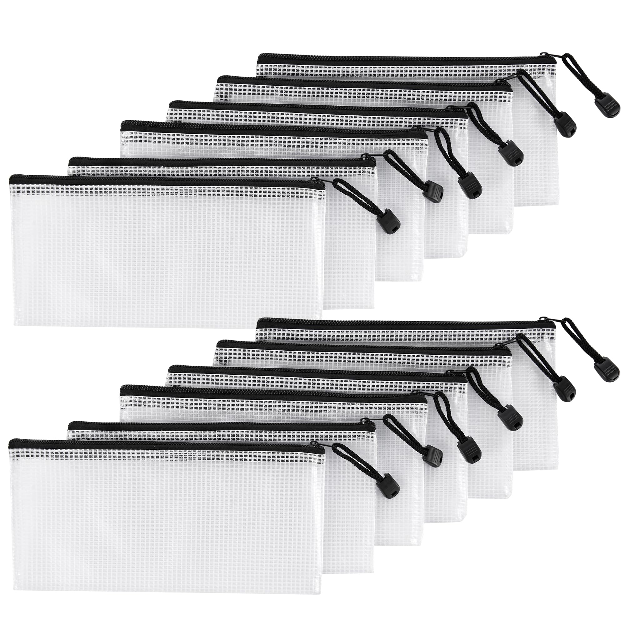 Photo 1 of 12Pcs Mesh Zipper Pouch,9x4.4 Inches Durable Pouches,Organizing Storage with Zipper for Bill,File and Travel,Multi-Purpose Stationery Pouch