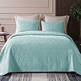 Whale Flotilla Queen Quilt Bedding Set, Soft Aqua Blue Bedspreads Quilts Queen Full Size for All Seasons, 3 Pieces Lightweight Geometric Star Pattern Coverlet