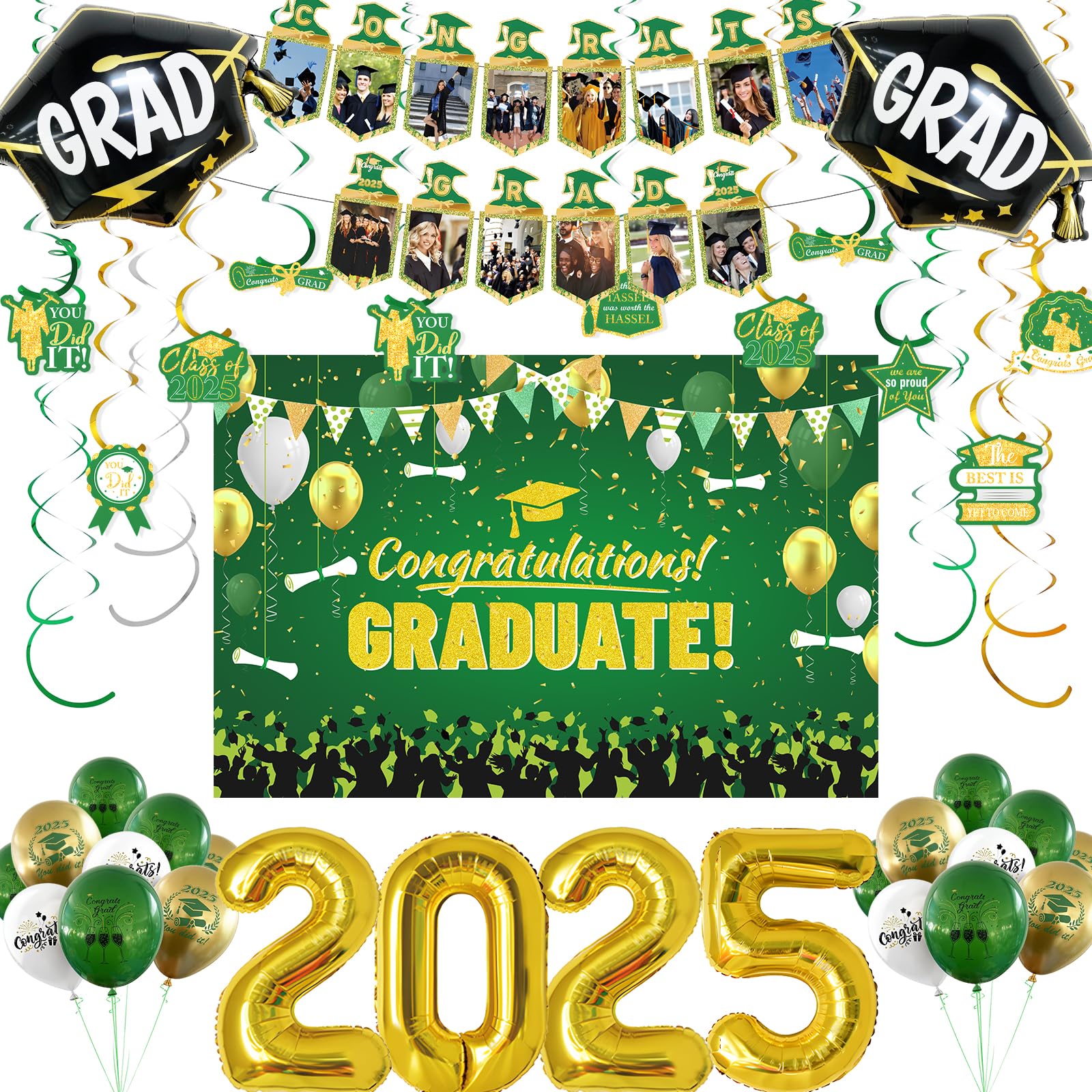 Graduation Decorations Class of 2025 - Green and Gold Grad Party ...