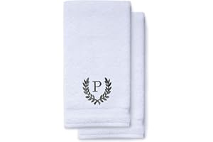 TURQUAZ Decorative and Monogrammed Hand Towels for Bathroom Kitchen Makeup | Personalized Gift for Wedding-Bridal | Roman Font Custom Luxury Turkish Towel | Spa Collection, Oversized, 16 X 30 Inch, Set of 2