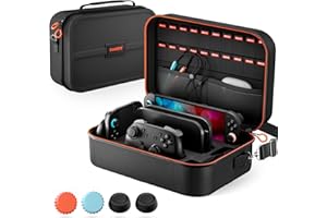 COOWPS Switch 2 Case for Nintendo Switch 2(2025), with 4Pcs Thumb Grips, 20 Game Card Slots, Hard Shell Full Protection All In One Carrying Case for Switch 2 Accessories Pro Controller, Black