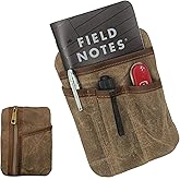 EDC Pouch 6 Pockets Organizer Waxed Canvas and Leather EDC Wallet Pocket Pouch for Men Women Vintage Brown