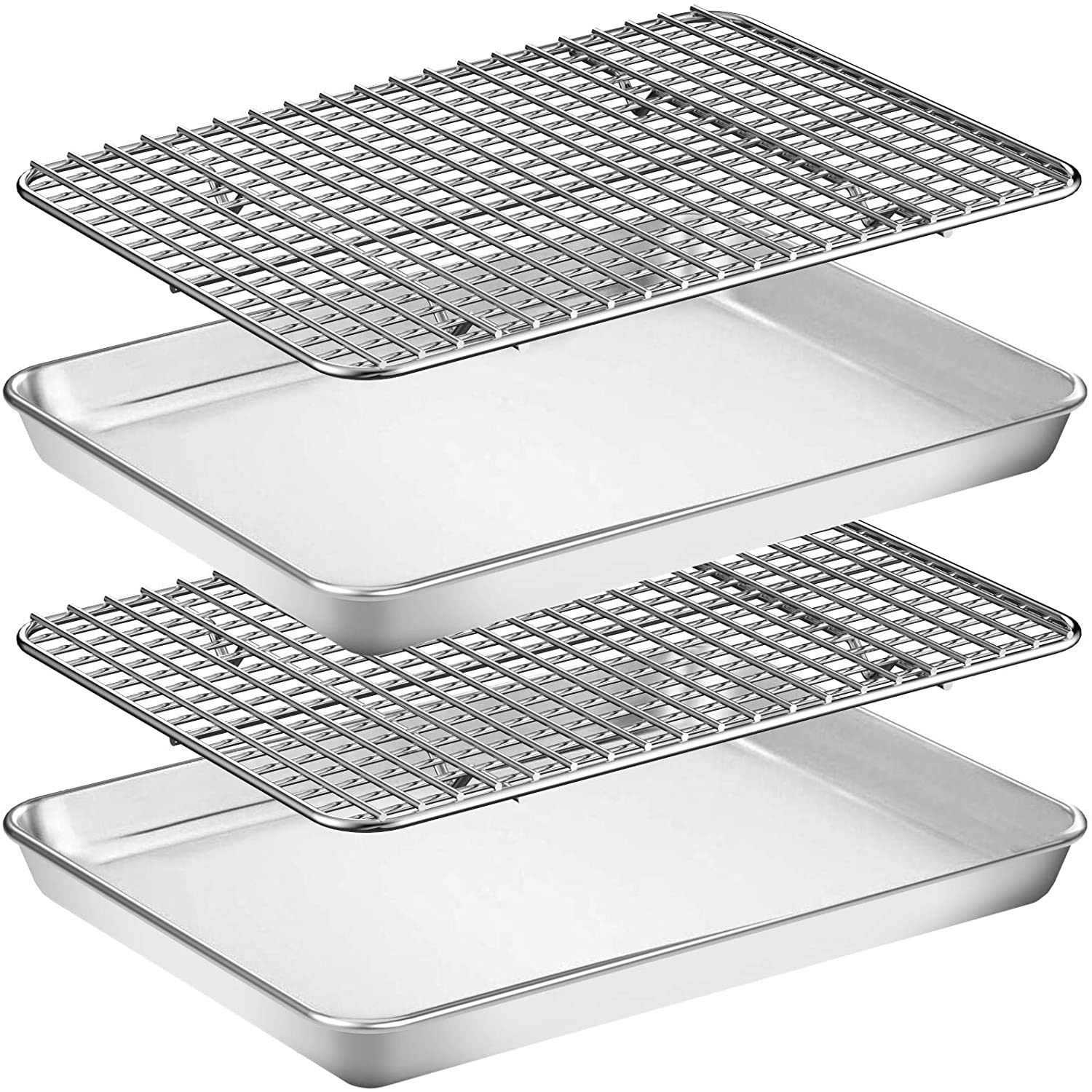 Baking Sheet & Rack Set [2 Sheet + 2 Rack], Stainless Steel Cookie Pan with Cooling Rack, Checkered Baking Sheet with Rack, Oven Safe Baking, Non Toxic, Heavy Duty, Easy Clean (12 x 10 x 1 inch)