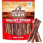 Natural Farm Gullet Sticks (6 Inch, 50 Pack) - One Ingredient Beef Esophagus Chews - Fully Digestible, Promotes Joint & Dental Health, for Pups, Small & Senior Dogs