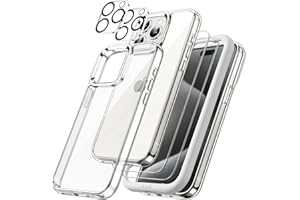 JETech 5 in 1 Case for iPhone 15 Pro Max 6.7-Inch with 2-Pack Each Tempered Glass Screen Protector and Camera Lens Protector,
