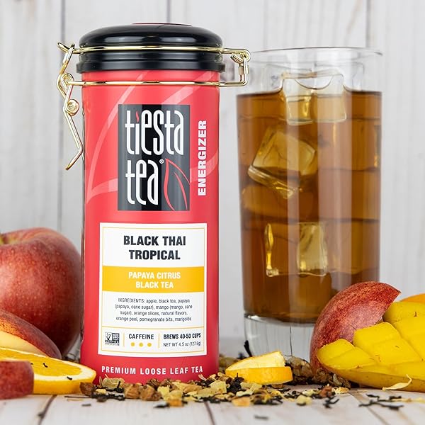 TIESTA TEA – BLACK THAI TROPICAL, LOOSE LEAF, MANGO CITRUS BLACK TEA, PREMIUM BLEND, HIGH CAFFEINATED, MAKE HOT OR ICED & BREWS UP TO 50 CUPS, 4.5OZ REFILLABLE TIN