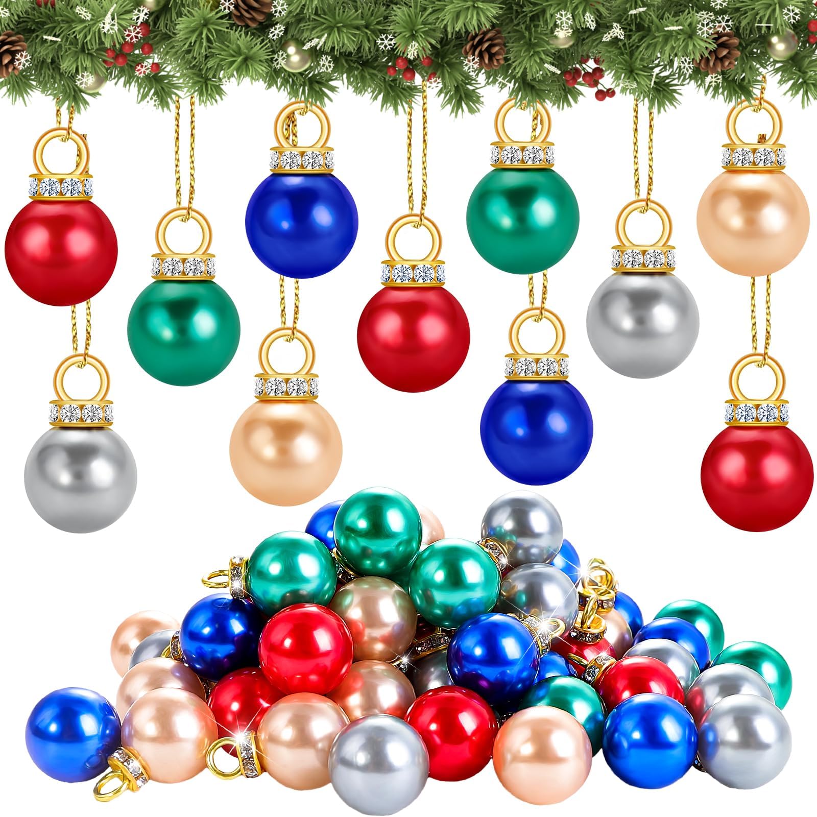 XIMISHOP 60PCS 16mm Christmas Mini Balls Ornaments,Colorful Miniature Xmas Balls Baubles Tiny Shatterproof Christmas Tree Hanging Pendant for Xmas Tree Balls Decorations