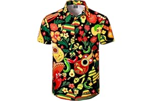 LINOCOUTON Men's Novelty Holiday Short Sleeve Button Down Shirts