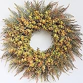 26" Fall Wreath for Front Door - Large Artificial Eucalyptus and Fake Ferns Leaves Outdoor Wreath for Porch, Window,Farmhouse,Home,Thanksgiving Day Harvest Festival Autumn Decor