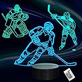 Lampeez Kids 3D Ice Hockey Player Night Light Optical Illusion Lamp with 16 Colors Remote Control Changing Birthday Xmas Valentine Gift Idea for Boys and Girls