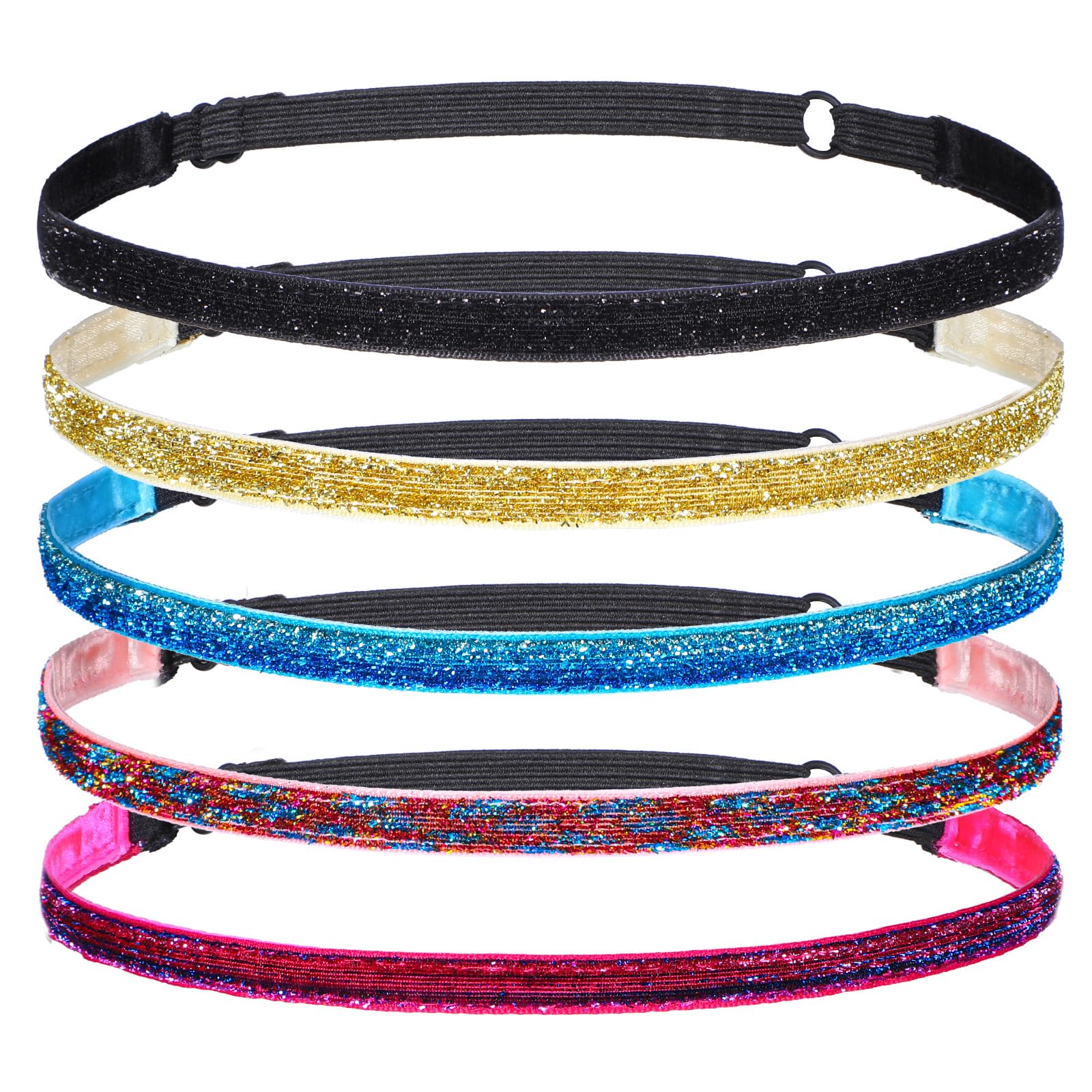 Photo 1 of 5 Pcs Glitter Non Slip Running Headbands, Elastic Shiny Headbands for Women Non-slip Rhinestone Headband Adjustable Size Sparkly Headband Fabric Hairband for Sports Yoga Hair Accessoris for Women