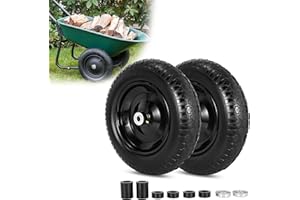 RUHUO 14.5" Flat Free Wheelbarrow Wheels and Tires, 3.50-8" Flat-Free Solid Tire with 5/8" Axle Bore Hole for Wheelbarrow Lawn Mover Trolley Dolly Go Kart Replacement