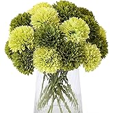 Kimura's Cabin 20Pcs Green Chrysanthemums Artificial Flowers Fake Silk Ball Flowers Mums Bouquets Arrangements Wedding Party Decor St Patricks Day Home Garden Table Centerpieces DIY Floral (Green)