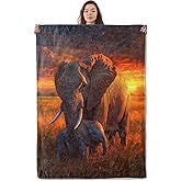 UNDAHIS Tender Elephant Blanket, Soft Warm Cozy Sunset Golden Savannah Throw Blanket Gifts for Adults Women, Lightweight Fuzzy Comfy Flannel Blankets for Couch, Travel, Bed, House Decor 60×50 Inch