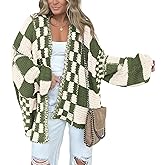 BTFBM Casual Cardigan Sweater for Women Fall 2026 Long Sleeve Open Front Chunky Knit Sweaters Checkered Outwear Coat