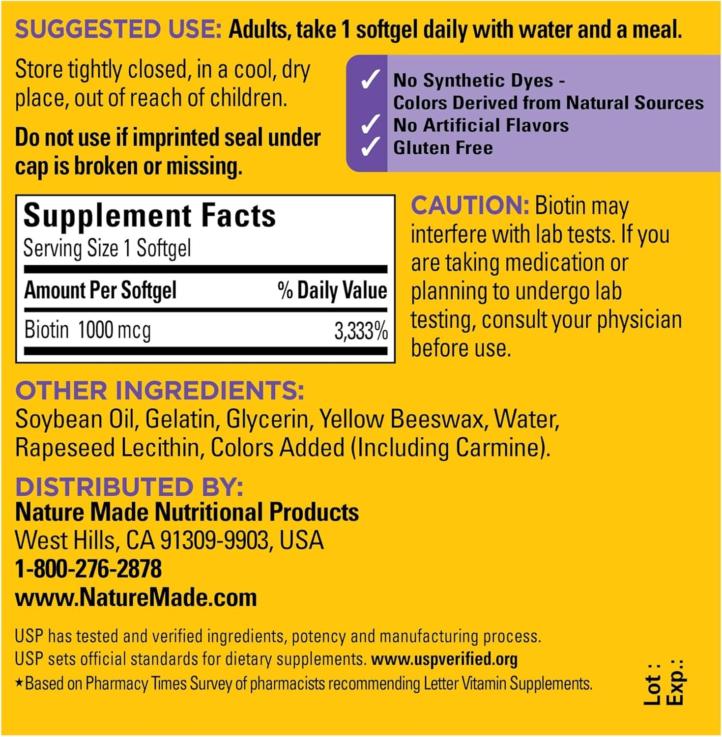 Nature Made Biotin 1000 mcg Softgels, 120 Count (Packaging May Vary): Health & Personal Care