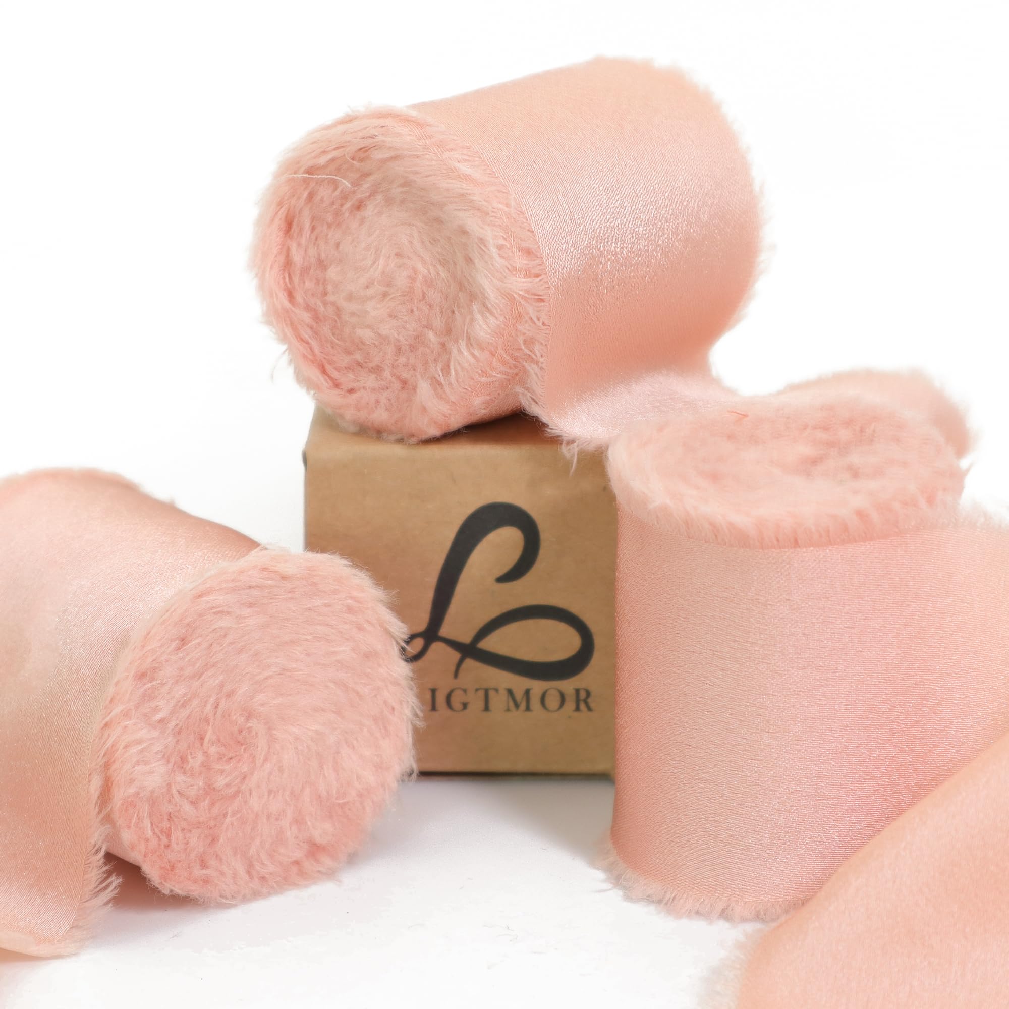 Ligtmor Silk Satin Ribbon 1-1/2 inch x 15 Yard (3.8cm x 13.5m) Handmade Frayed Ribbons for Gift Wrapping Crafts Wedding Flower Bouquet Holiday Décor - Rose Gold