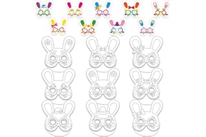 Lonfliness 36 Set Easter Bunny Coloring Mask Spring Paper Art Craft Kid Color Your Own Easter Blank DIY Mask Masquerade Birthday Party Dress-Up Decoration Favor School Classroom Activity Game Supplies