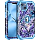 LONTECT for iPhone 14/ iPhone 13 Case Glow in The Dark Three Layer Heavy Duty Shockproof Hard PC+Soft Silicone Rugged Full Body Protective Case for Women Girls,Purple Blue