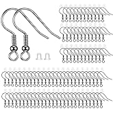 BEADNOVA 300pcs Stainless Steel Earring Hooks with Rubber Backs, Silver, Elegant, Polished, Hypoallergenic, DIY Ear Findings Supplies